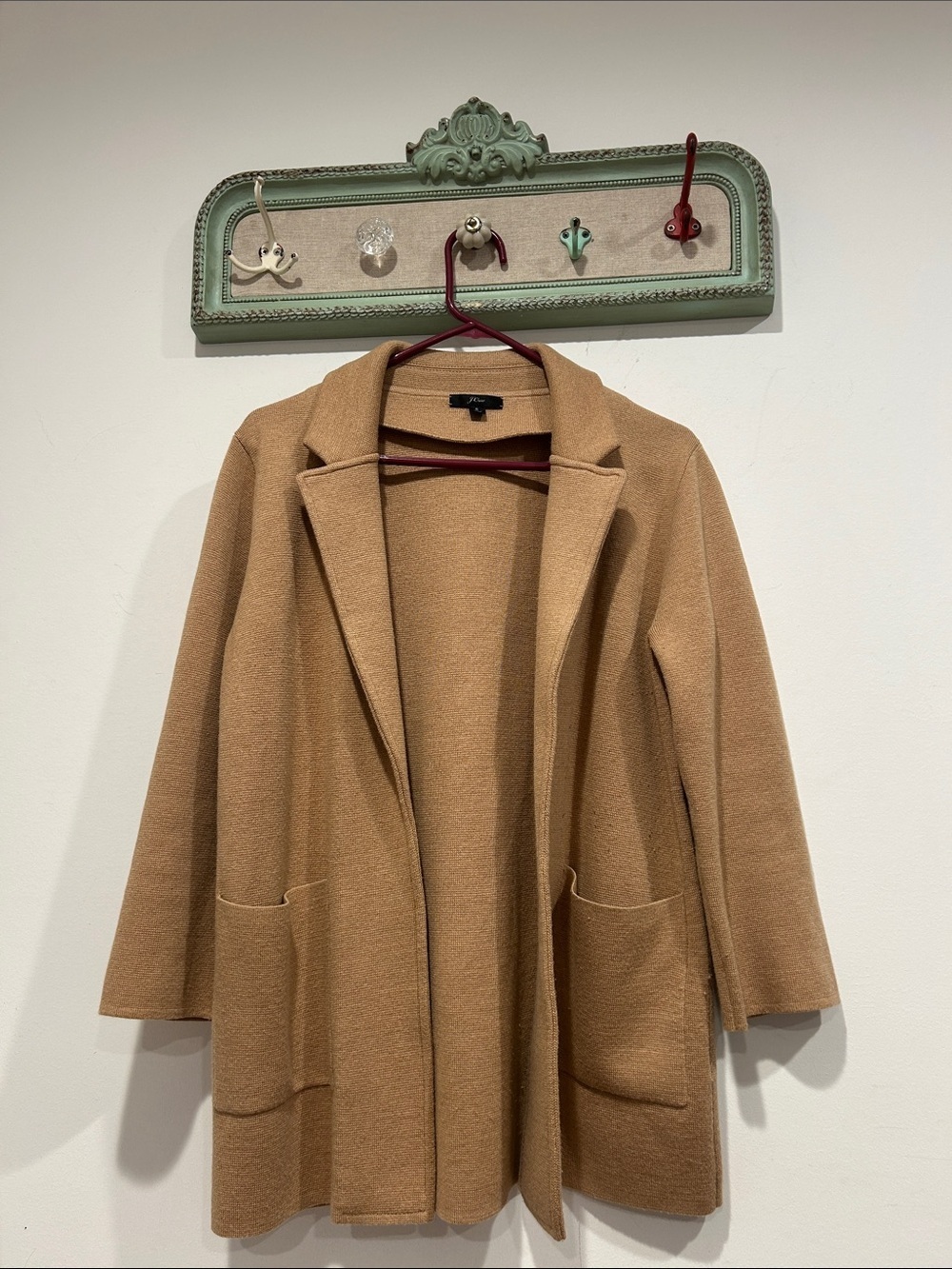 J. Crew Camel Open-Front Wool knit Blend Coatigan blazer small women’s career